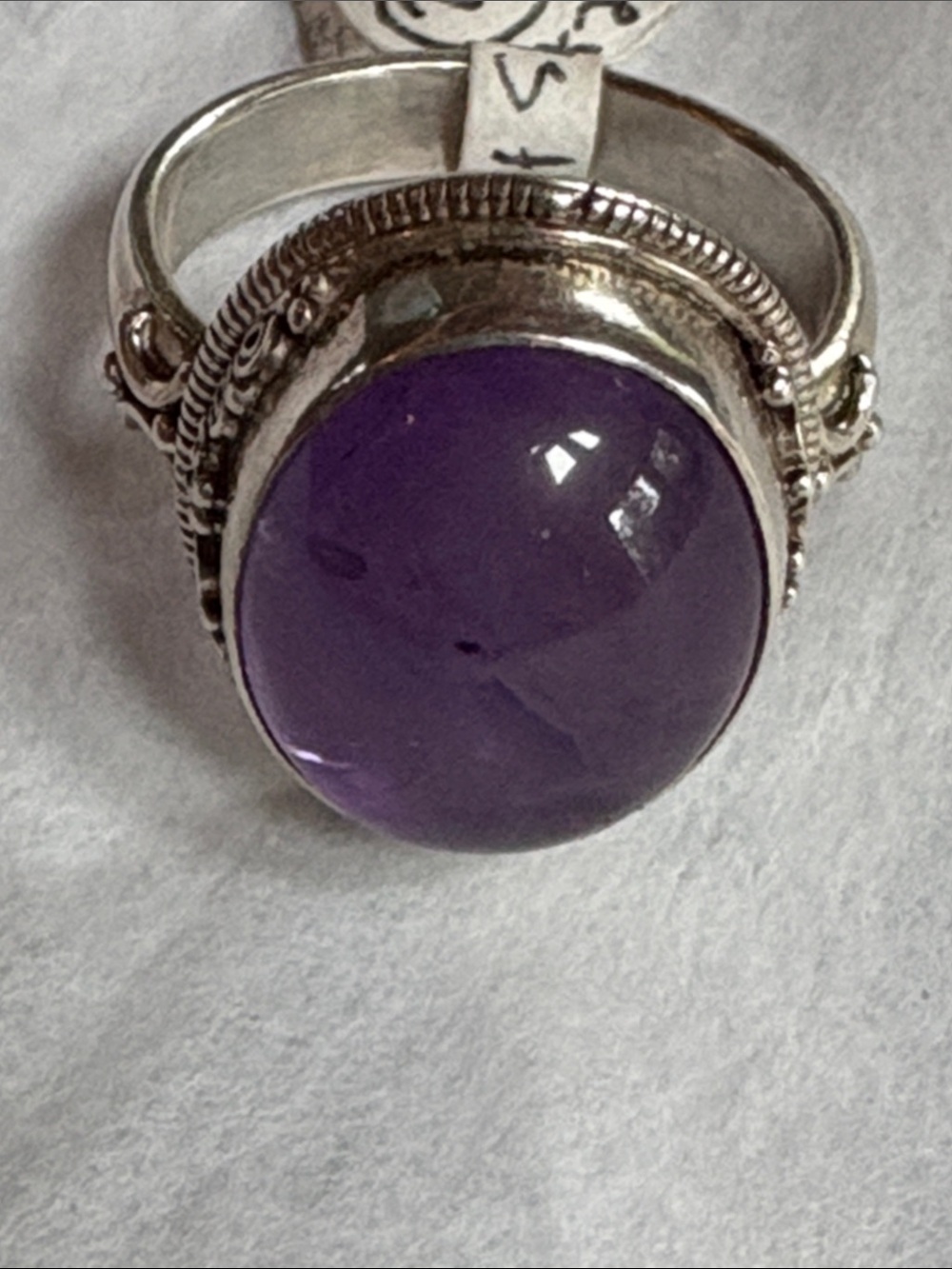Sterling Silver Amethyst Cabochon Ring - Purple